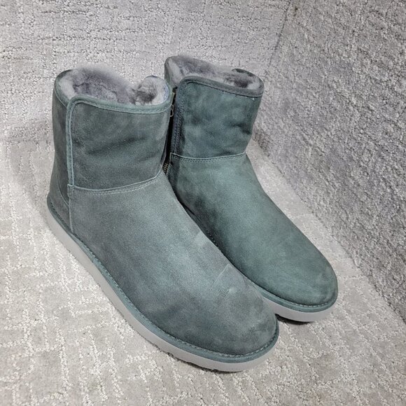 UGG Abree Women's Size 12 US Green Suede Leather Side Zip Mini Boots 1016548 - Picture 9 of 11